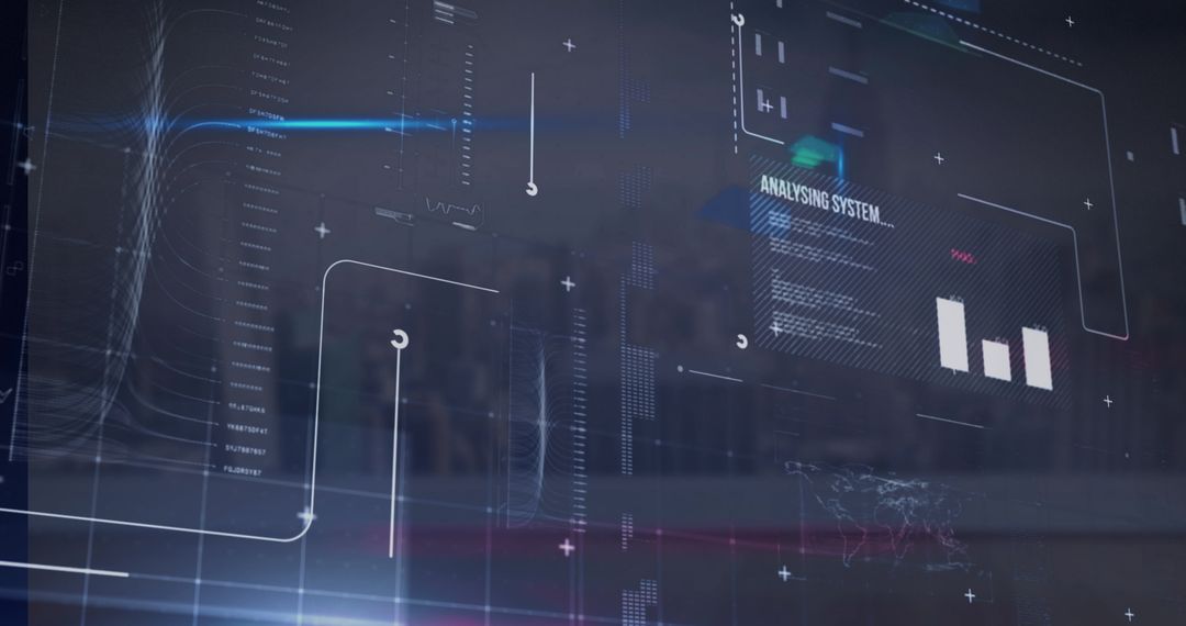 Futuristic Data Interface Over Cityscape Skyline