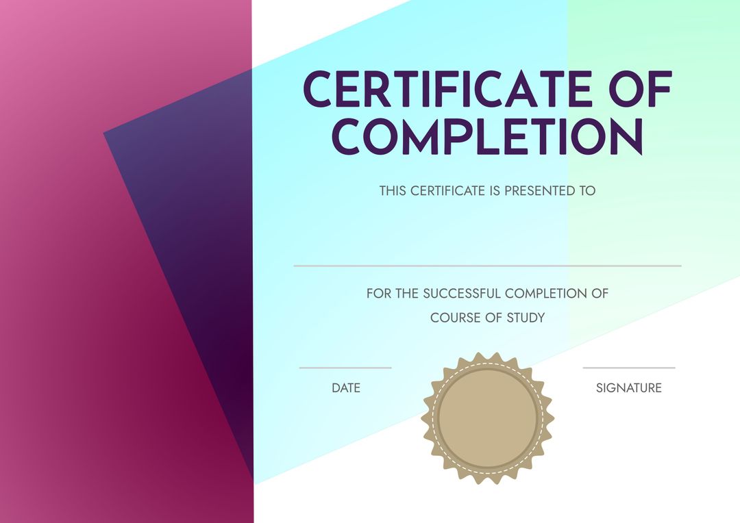 Modern Certificate of Completion Template - Download Free Stock Templates Pikwizard.com