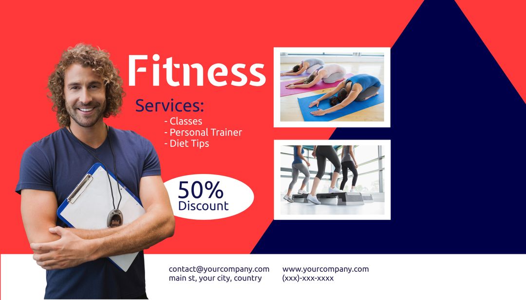 Dynamic Fitness Promotion with Smiling Trainer and Service Highlights