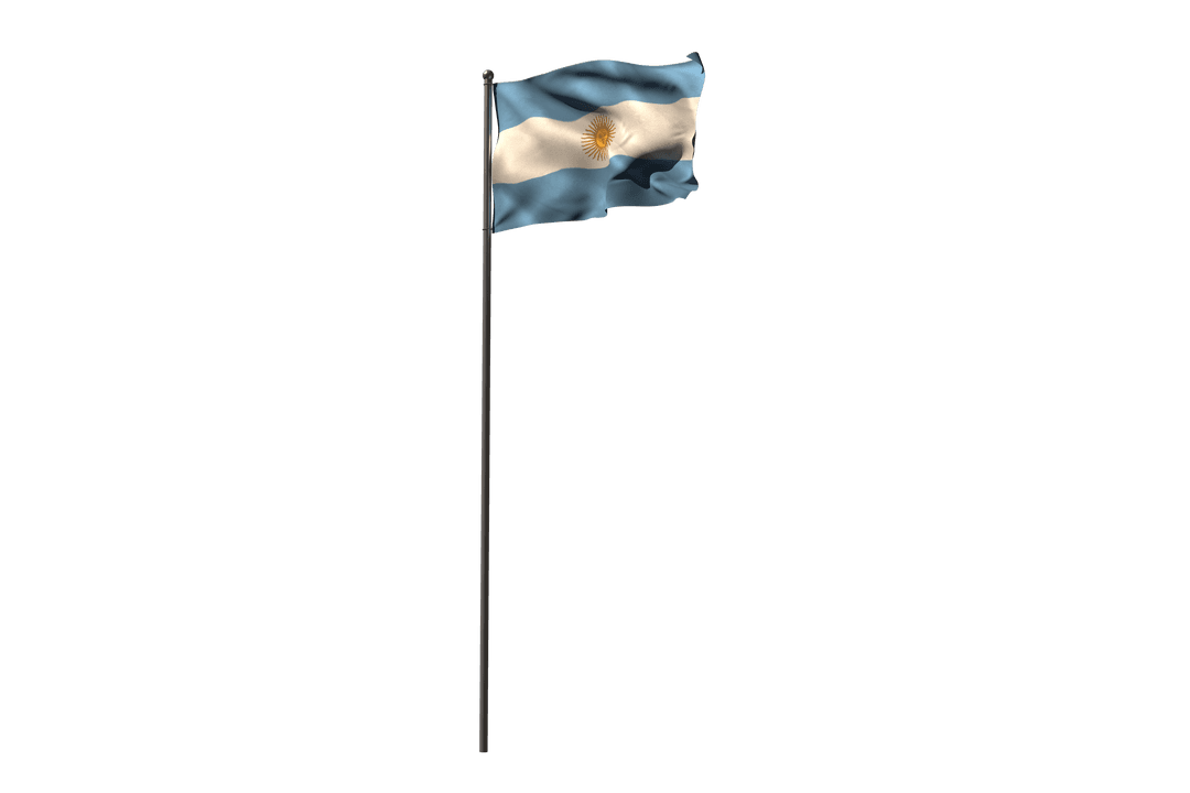 Argentina Flag Waving on Pole with Transparent Background