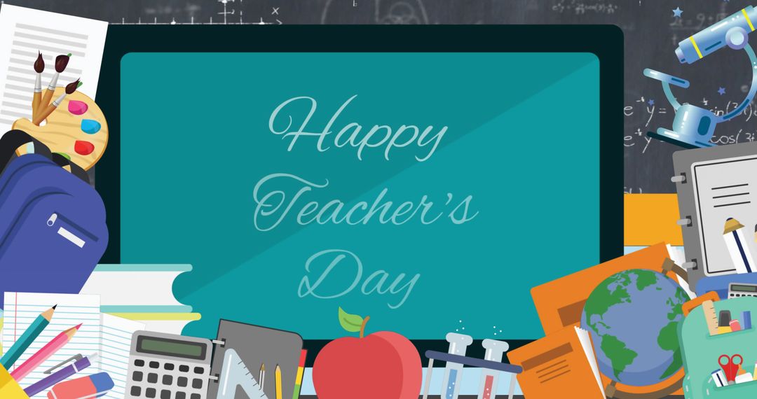 Happy Teacher's Day Celebration with School Supplies Illustration