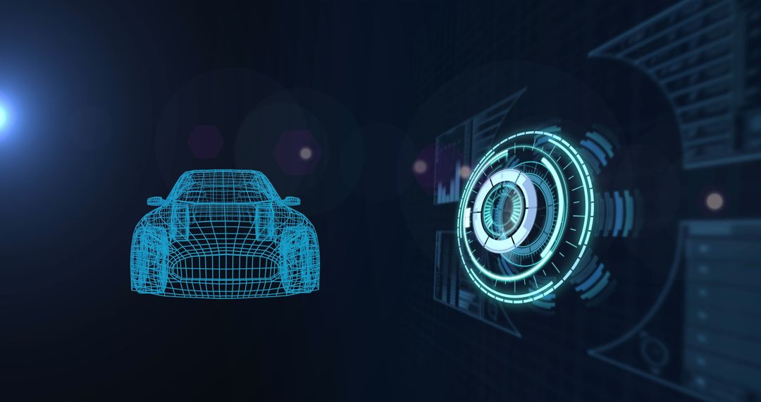 Futuristic 3D Car Model with Digital Data Interface
