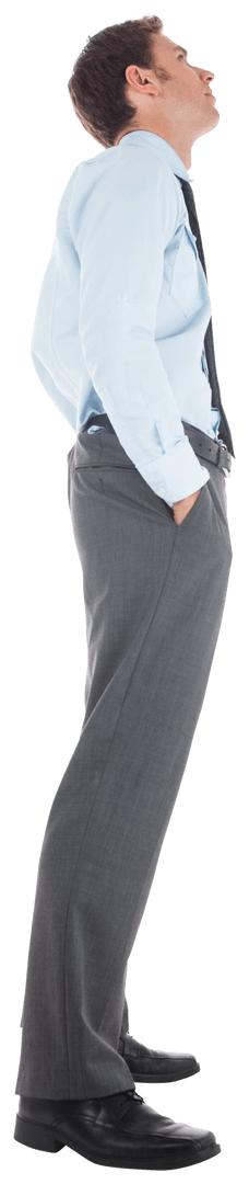 Transparent Serious Businessman Standing Looking Upward Pose