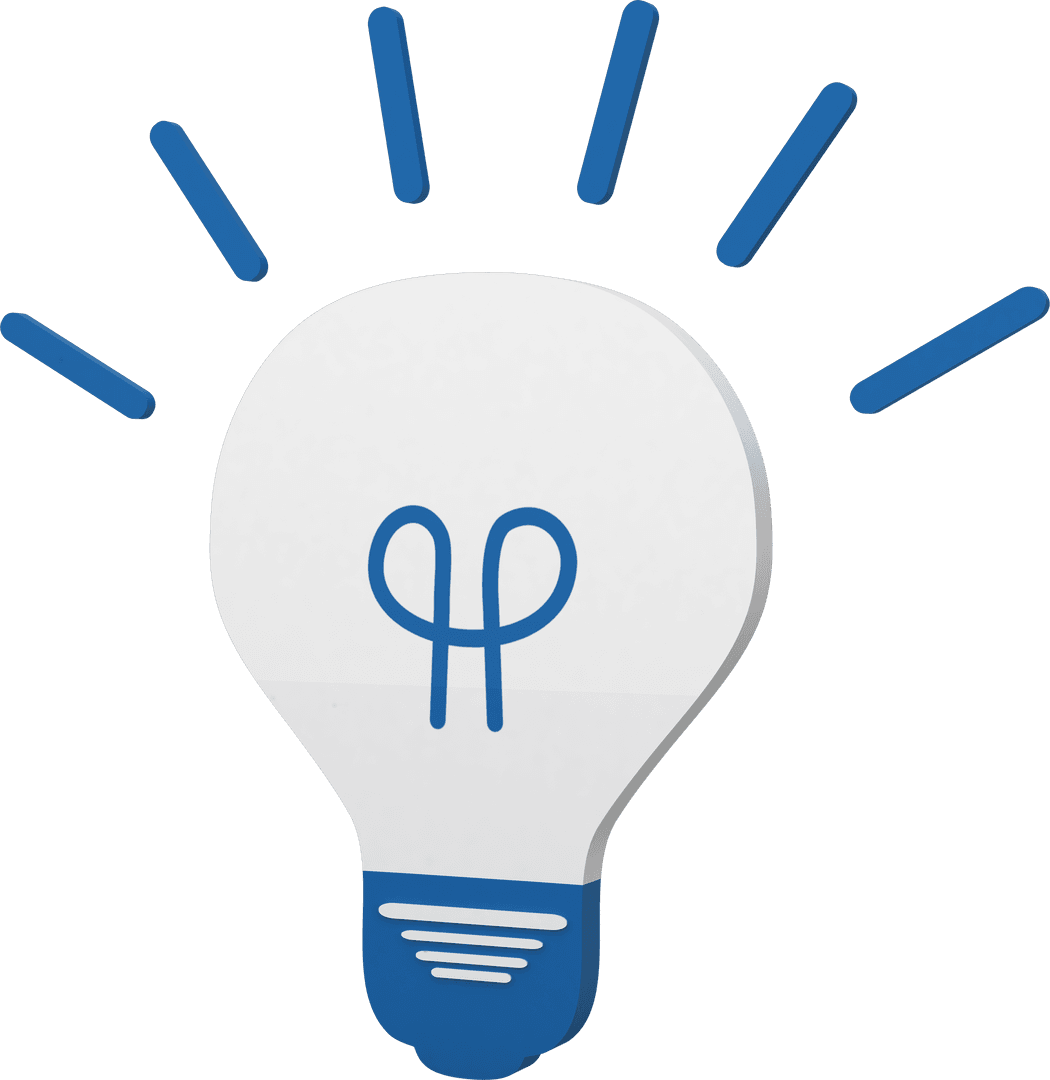 Transparent Lightbulb Icon with Blue Rays Symbolizing Ideas