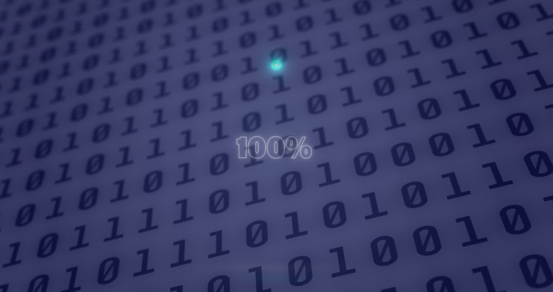 100 Percent Glowing Amid Binary Code in Blue Digital Scene
