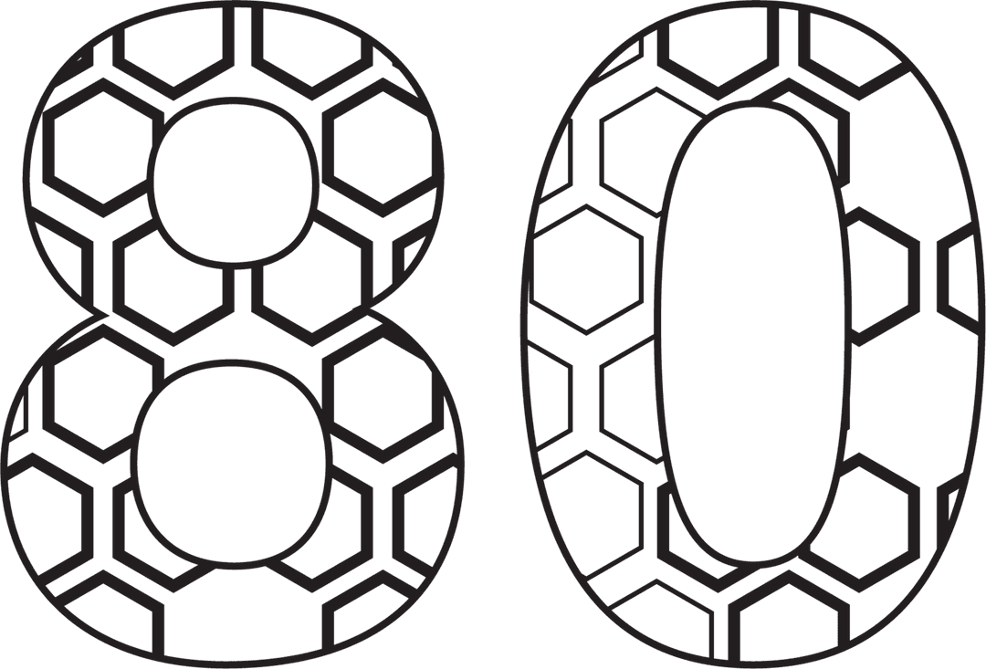 Patterned Black 80 Number Illustration on Transparent Background