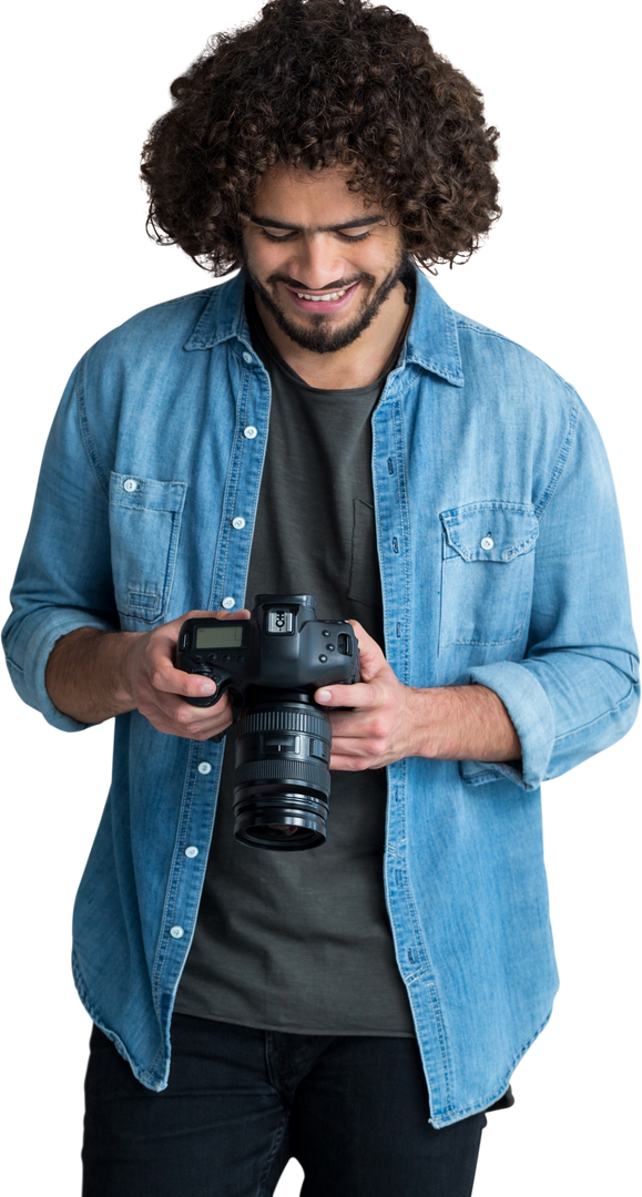 Smiling Male Photographer Using Camera, Transparent Background - Download Free Stock Images Pikwizard.com