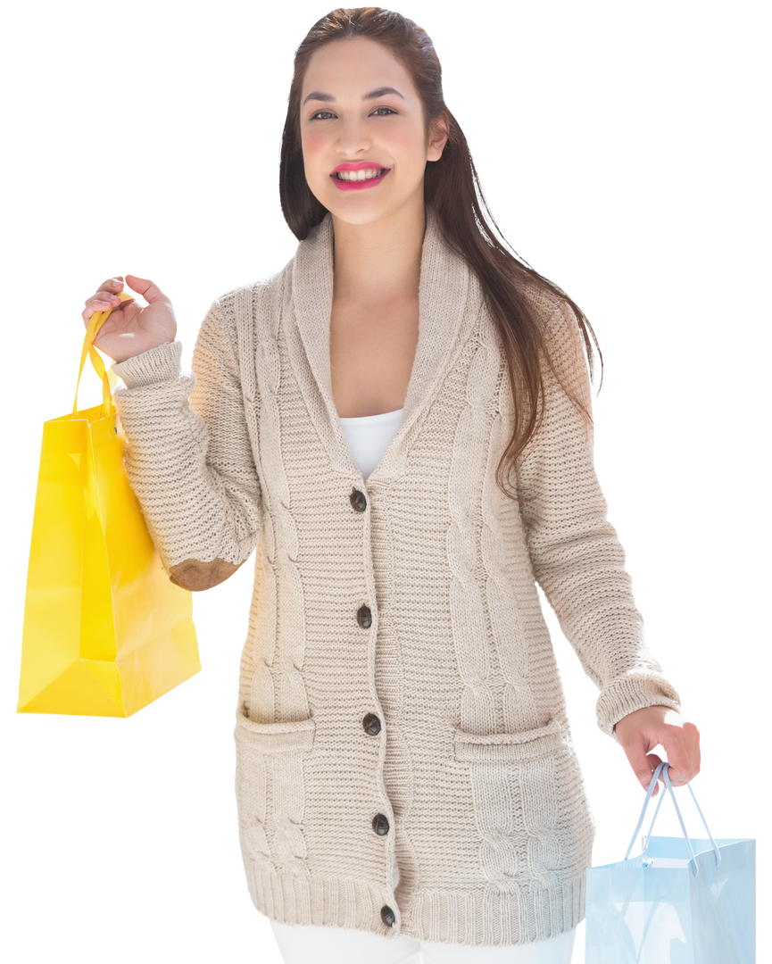 Smiling Woman Shopping Holds Shopping Bags on Transparent Background - Download Free Stock Images Pikwizard.com