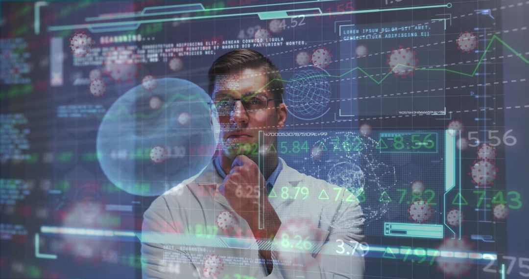 Adult Scientist Analyzing Biomedical Data in Future Tech Lab