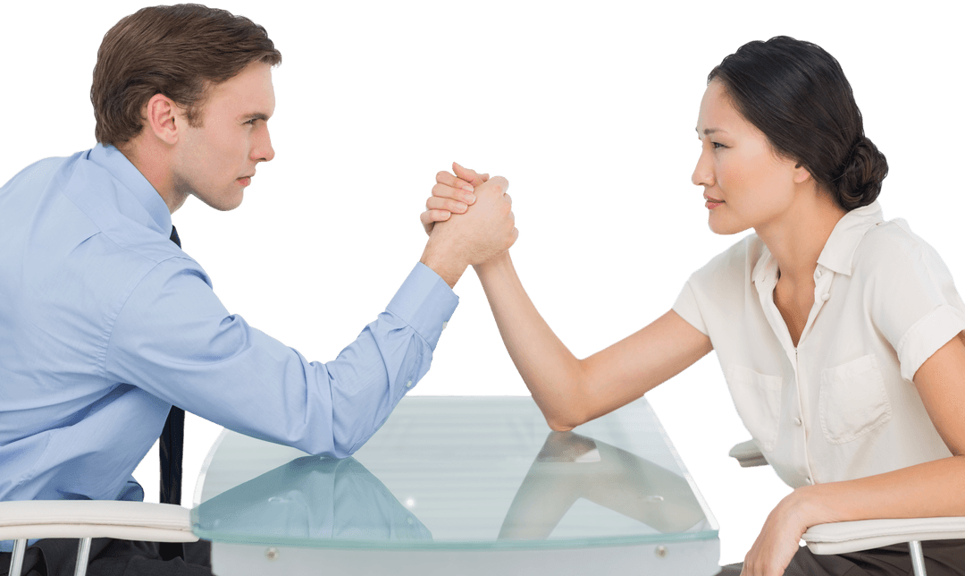 Transparent Intense Arm Wrestling Between Business Professionals