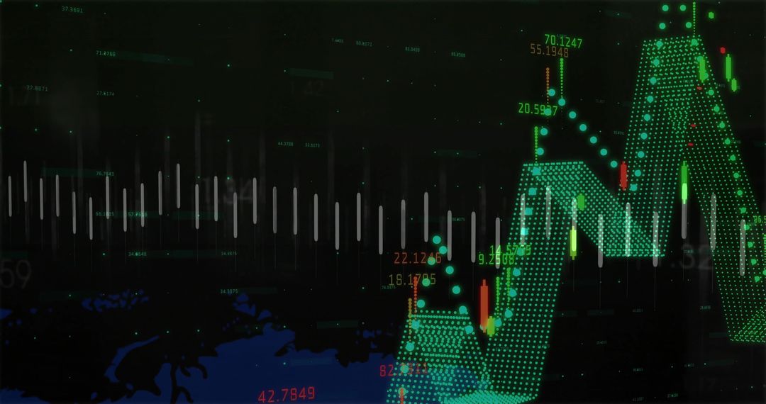 Green Dotted Market Mesh Chart Displaying Candlestick Patterns and Volatility Dashboard