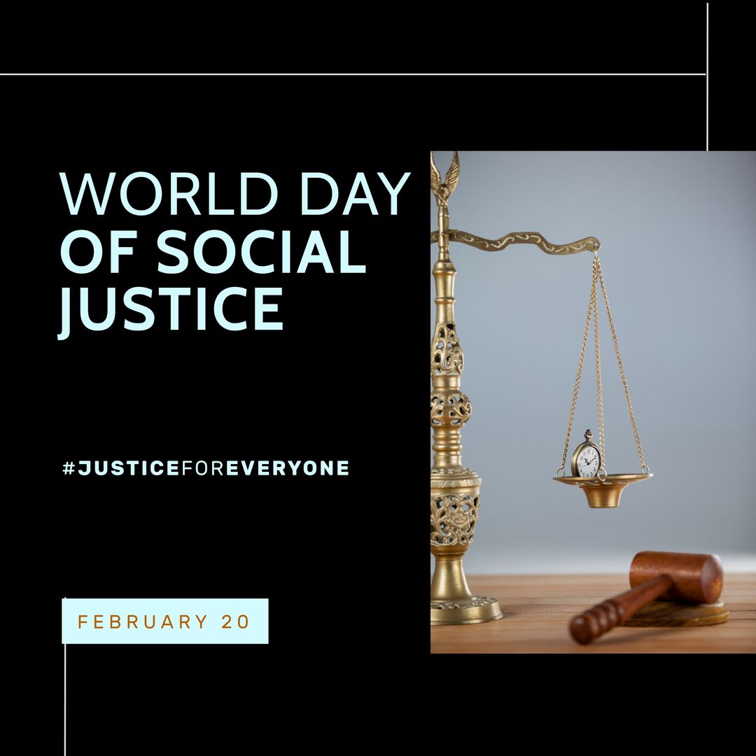 World Day of Social Justice Poster with Justice Scales and Gavel - Download Free Stock Templates Pikwizard.com