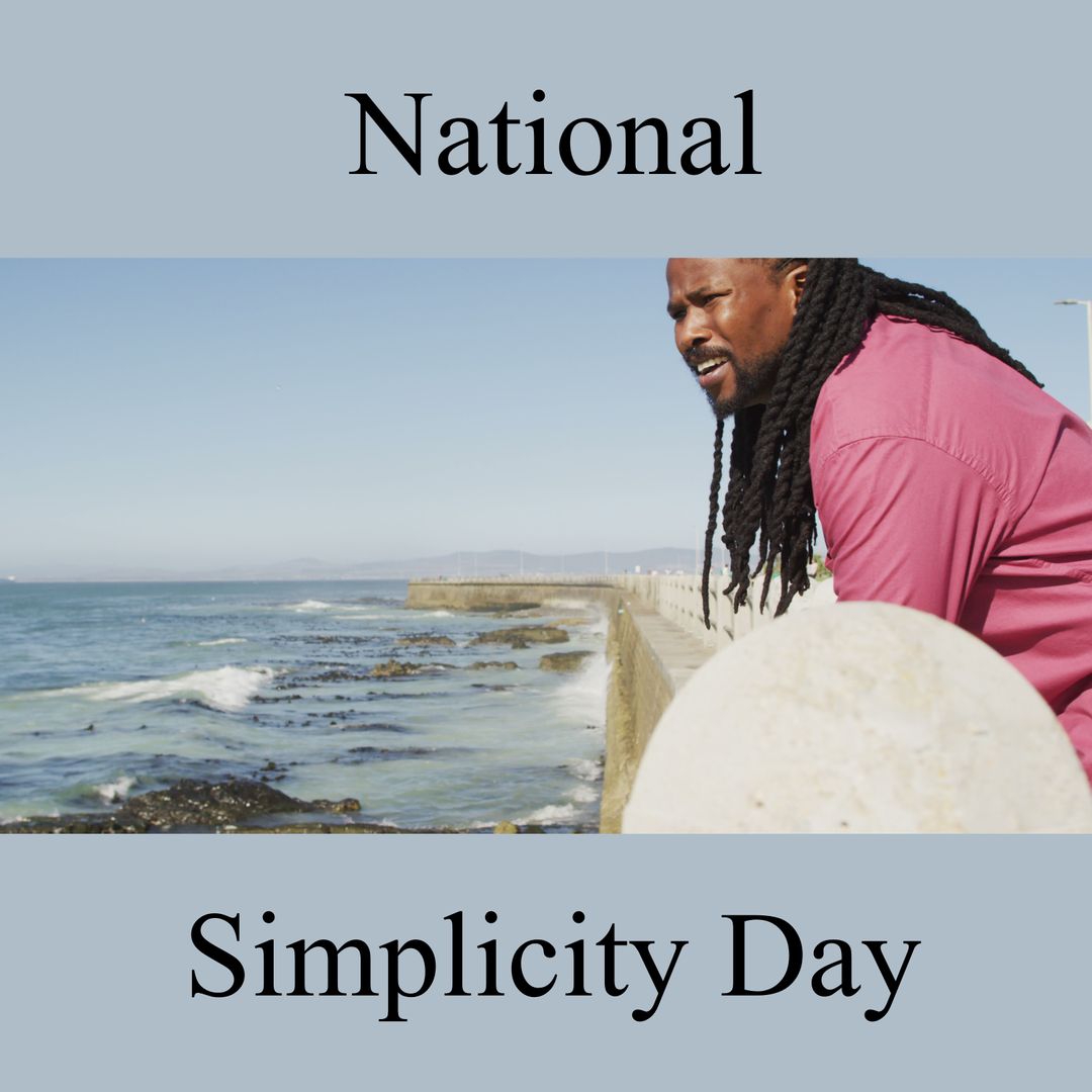 African American Man Reflecting at Seaside on Simplicity Day