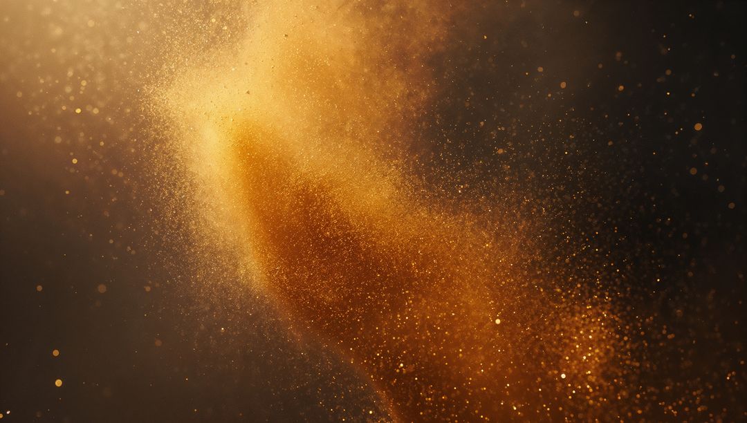 Swirling Golden Dust Cloud with Luminous Particles in Dark Space