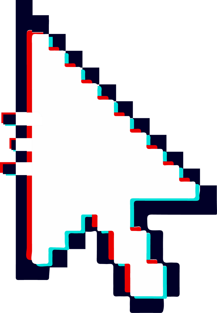 Pixelated arrow cursor with glitch effect on transparent background