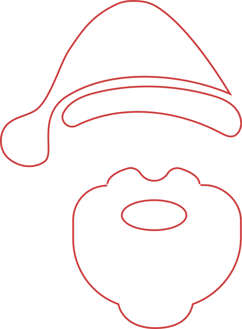 Minimalist Santa Hat and Beard Outline on Transparent Background