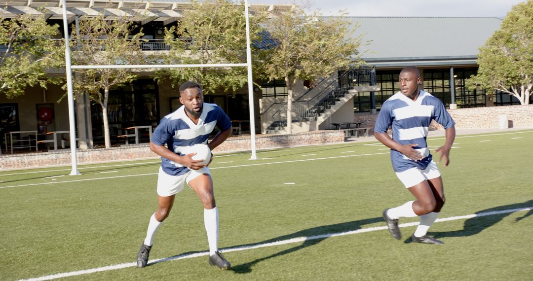 Rugby Players Training on Field in Uniforms