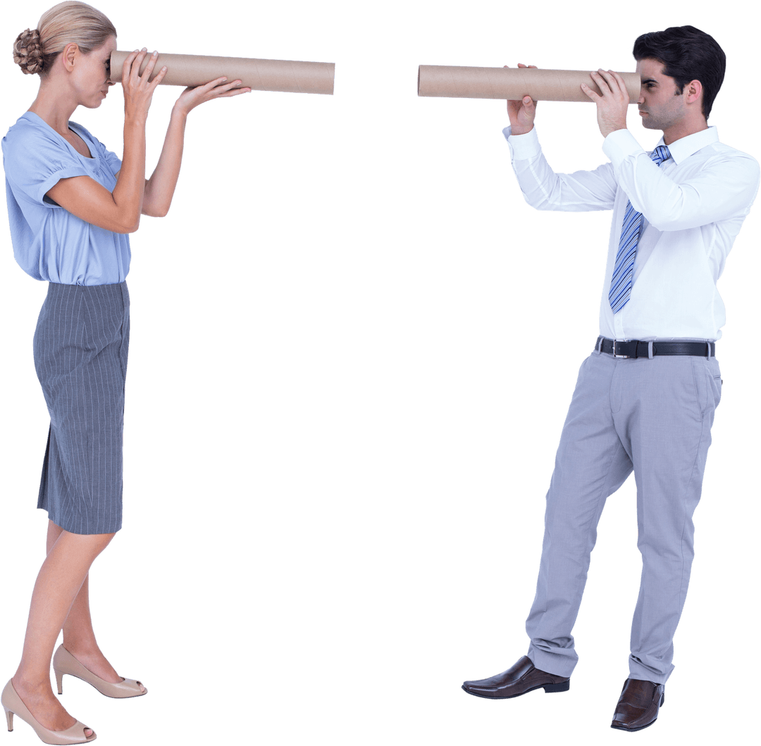 Businesspeople Using Cardboard Tubes For Transparent Connection