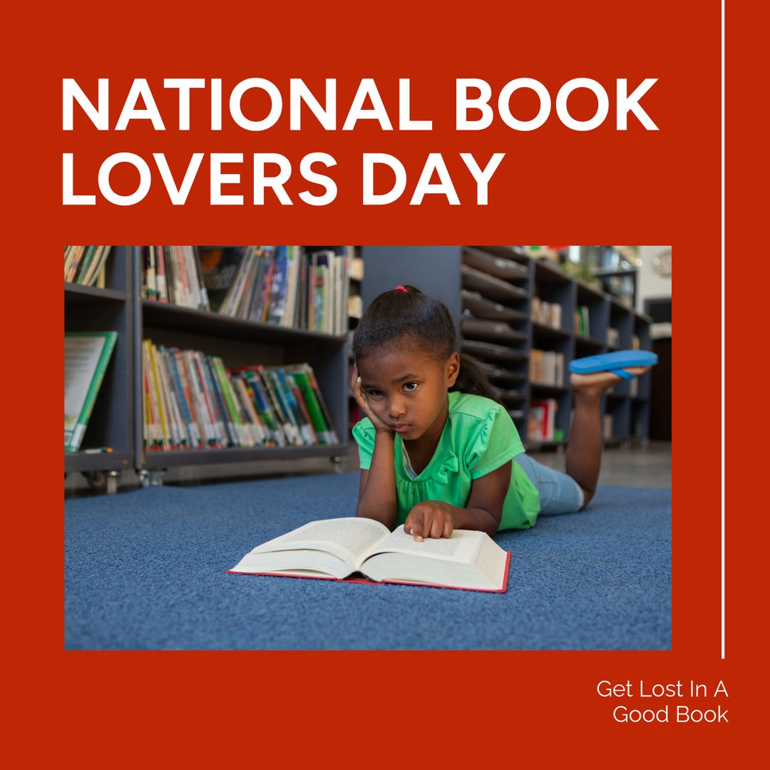 Girl Celebrating National Book Lovers Day in Library