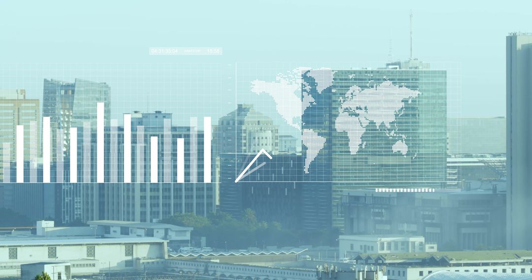 Cityscape with Digital Financial Data Overlay