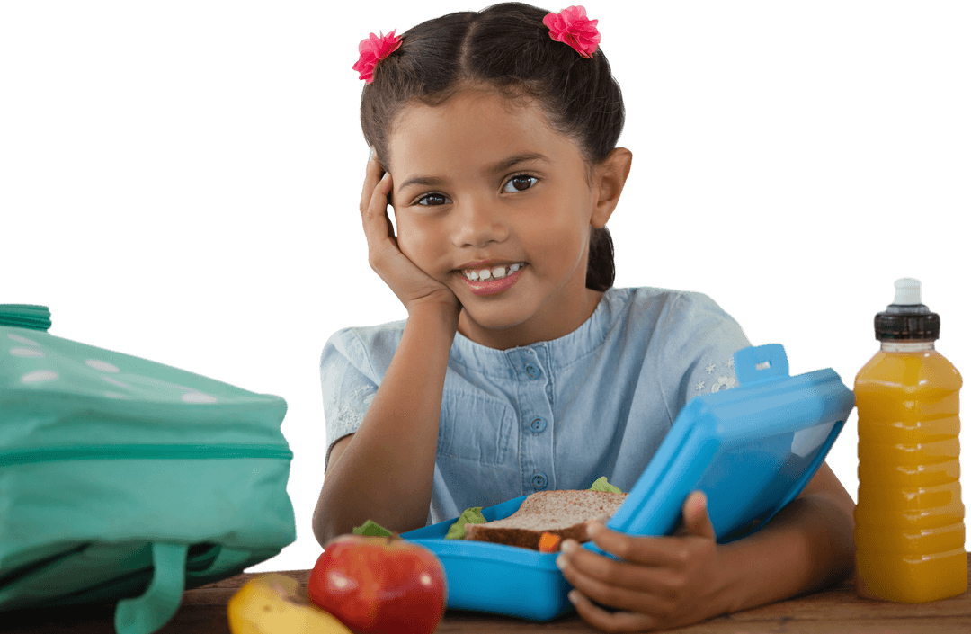 Smiling Young Girl with Transparent Background Lunch Box