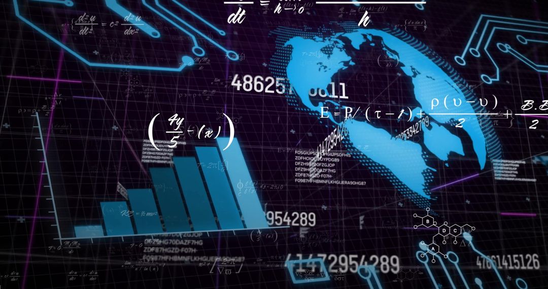 digital interface with mathematical equations and global data processing - Free Images, Stock Photos and Pictures on Pikwizard.com