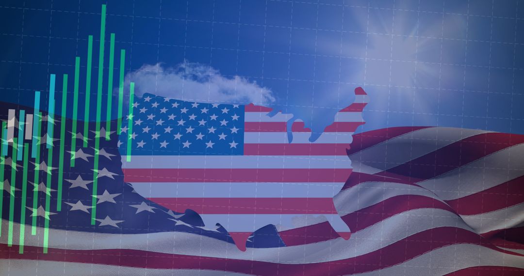 USA Flag and Map Overlaid with Business Data Graphics - Free Images, Stock Photos and Pictures on Pikwizard.com