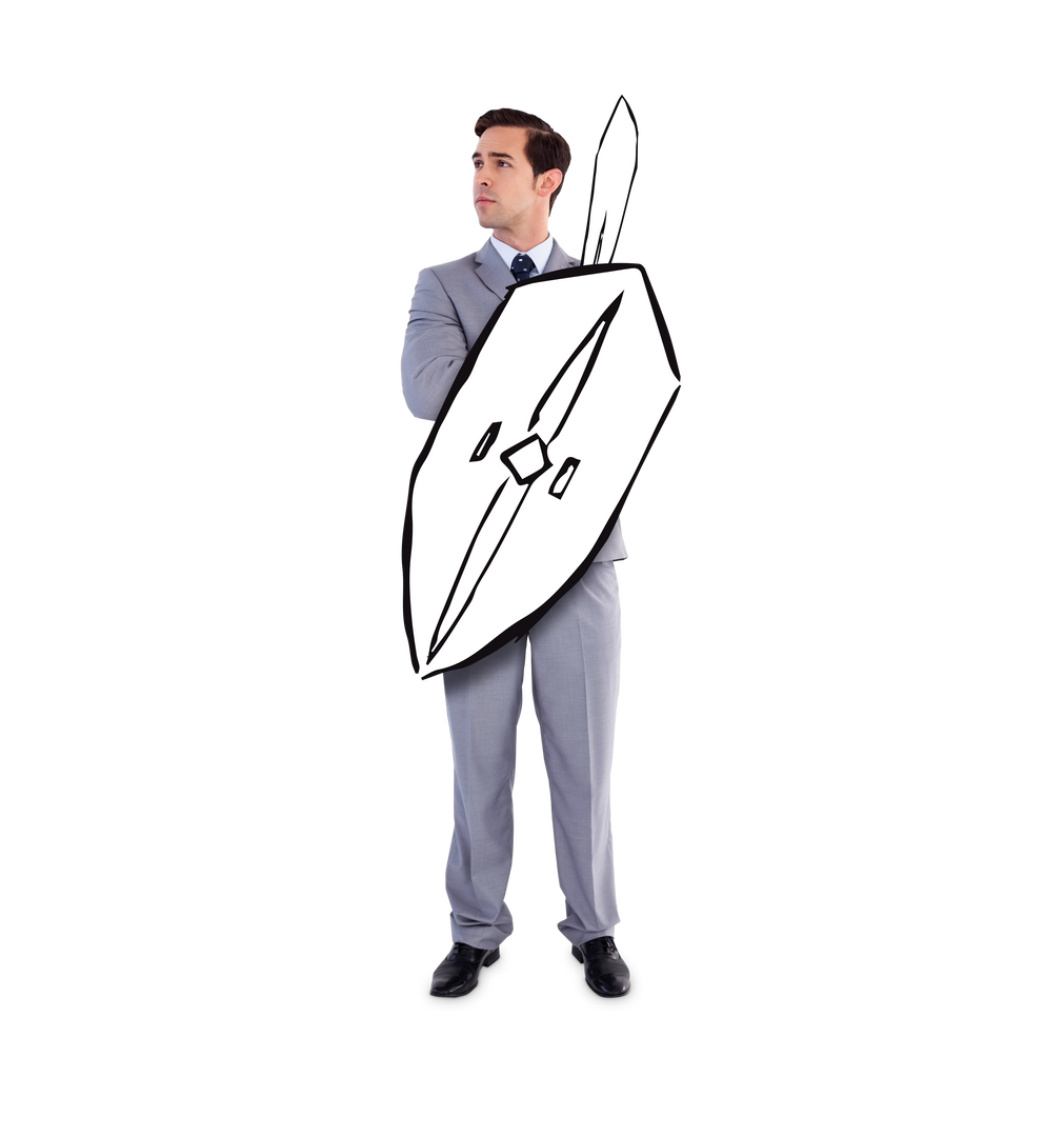 Businessman Holding Sword and Shield on Transparent Background - Download Free Stock Images Pikwizard.com