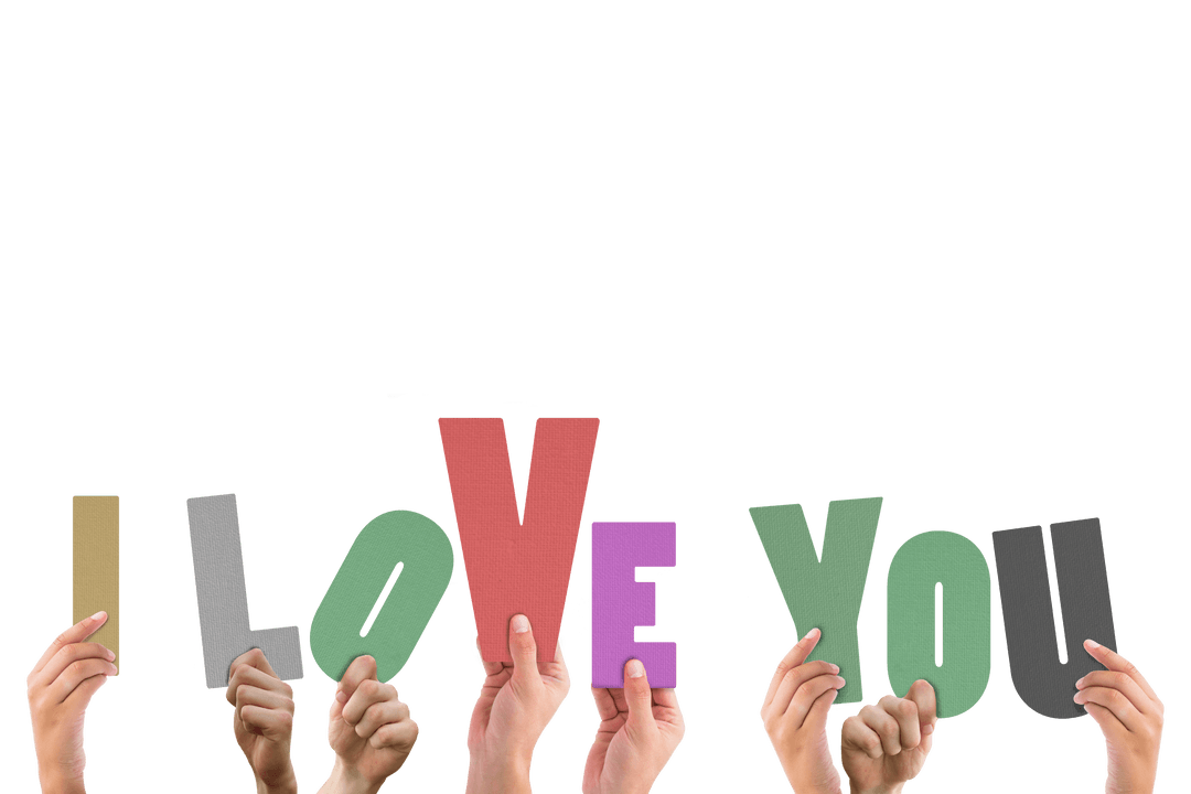 Transparent Hands Holding Colorful I Love You Letters