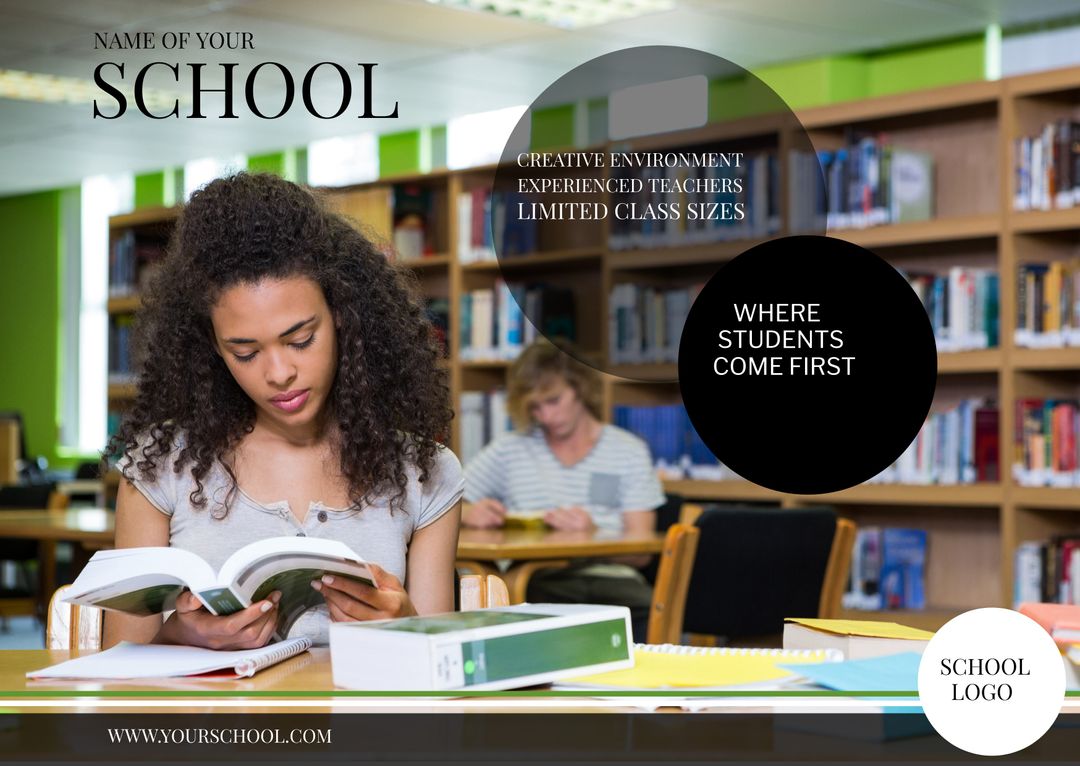 Focused Student Studying in Quiet Library Environment