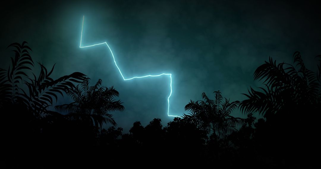 Dramatic Lightning Storm over Silhouetted Palm Trees