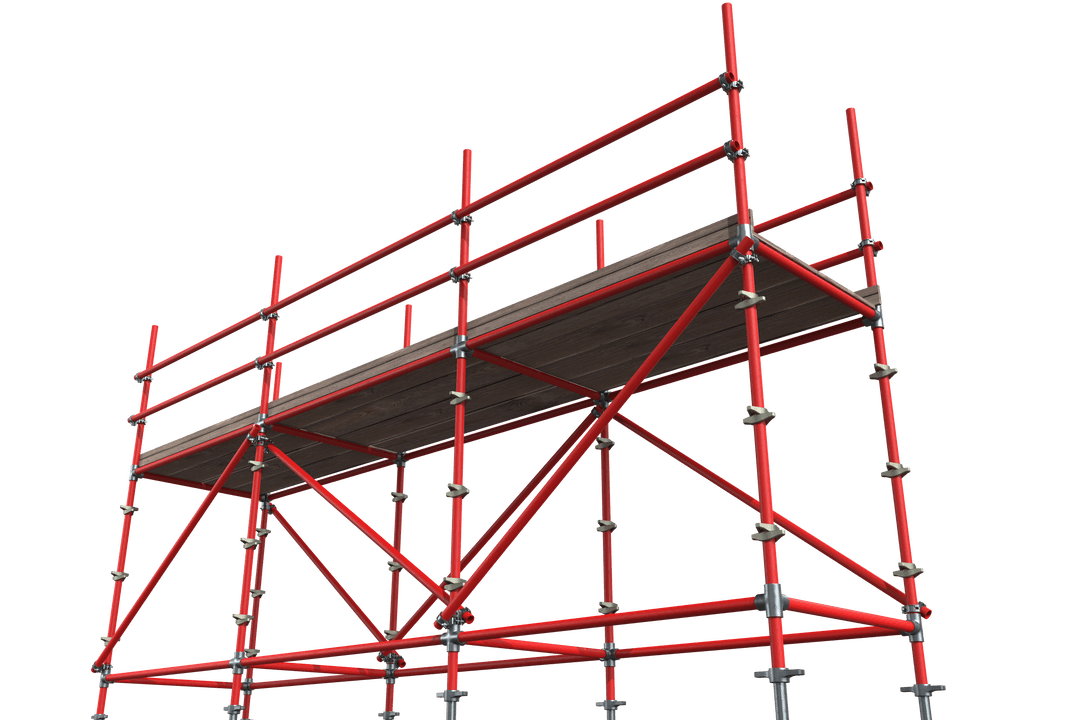 Transparent Red Metal Structure with Wooden Plank Highlight Illustration