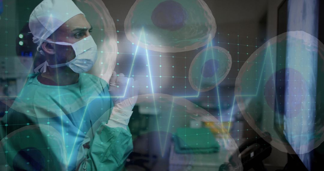 Surgeon Analyzing Data with Digital Interface in Modern Healthcare Facility