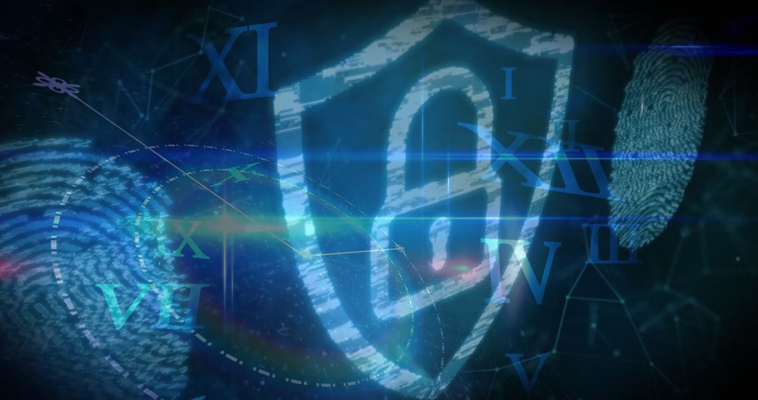Digital padlock with biometric fingerprints and data processing concept