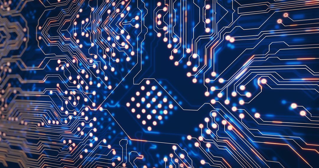 Futuristic Circuit Board with Glowing Network Connections