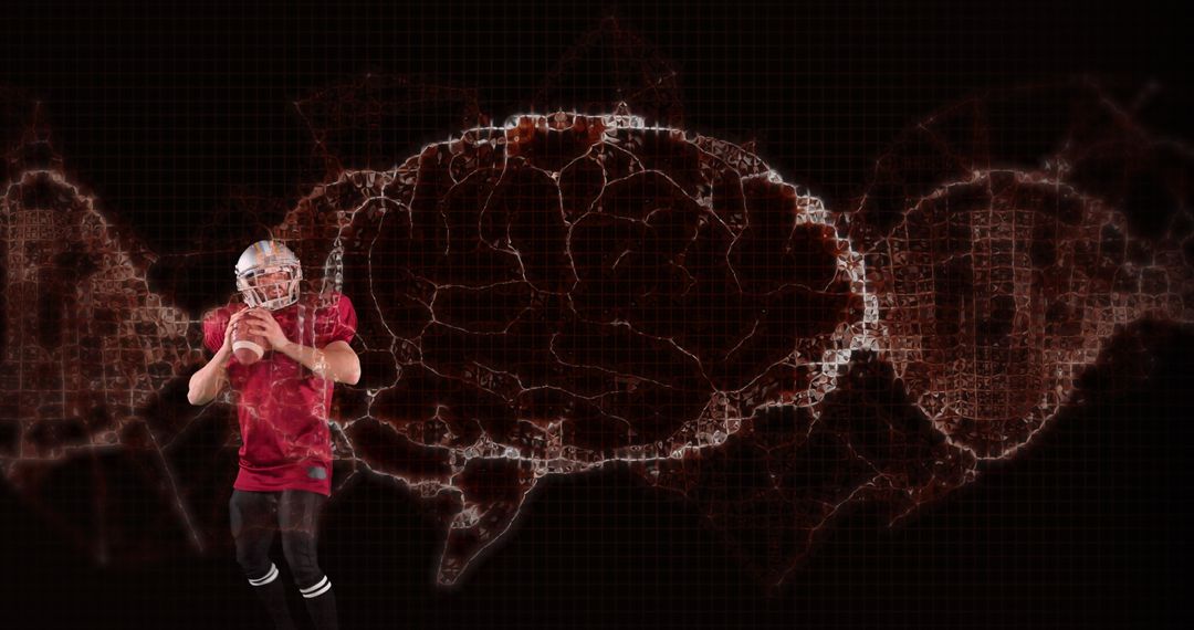 Football Player with Digital Brain Hologram Background