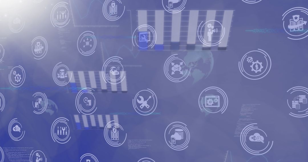 Network of Digital Icons on Abstract Tech Background