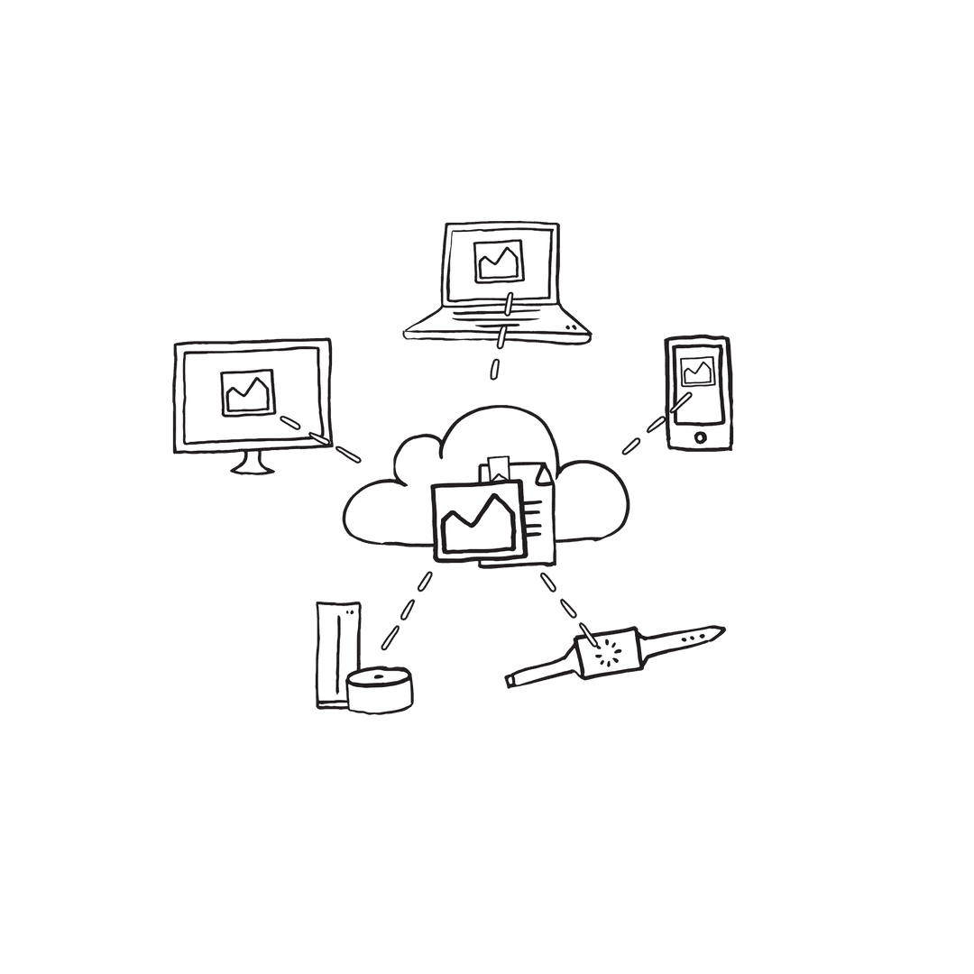 Transparent Digital Illustration of Technology Devices with Cloud Connection