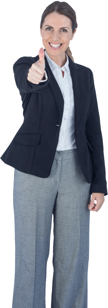Confident Businesswoman Gesturing Thumbs Up on Transparent Background