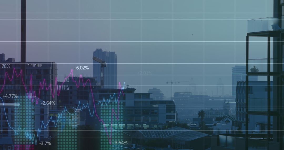 Financial Graph Overlay with Urban Cityscape View