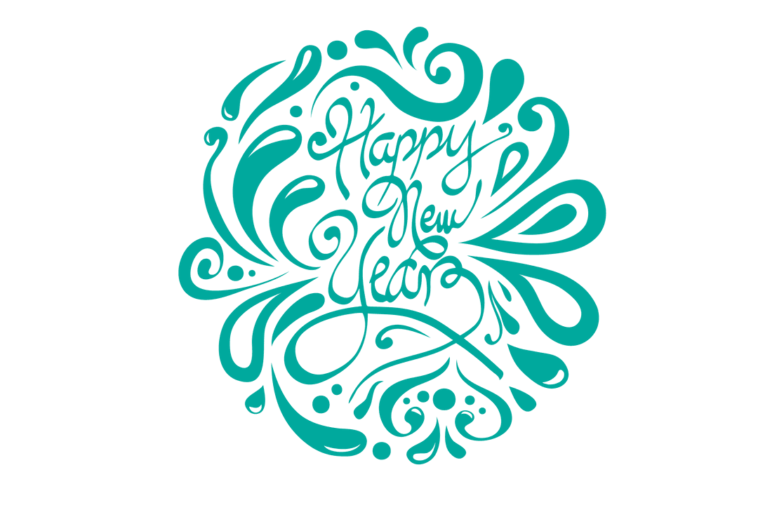 Decorative Happy New Year Text Design on Transparent Background