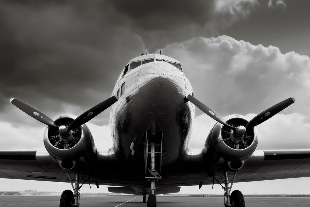 Airplane on runway with clouds in black and white, created using generative ai technology - Free Images, Stock Photos and Pictures on Pikwizard.com