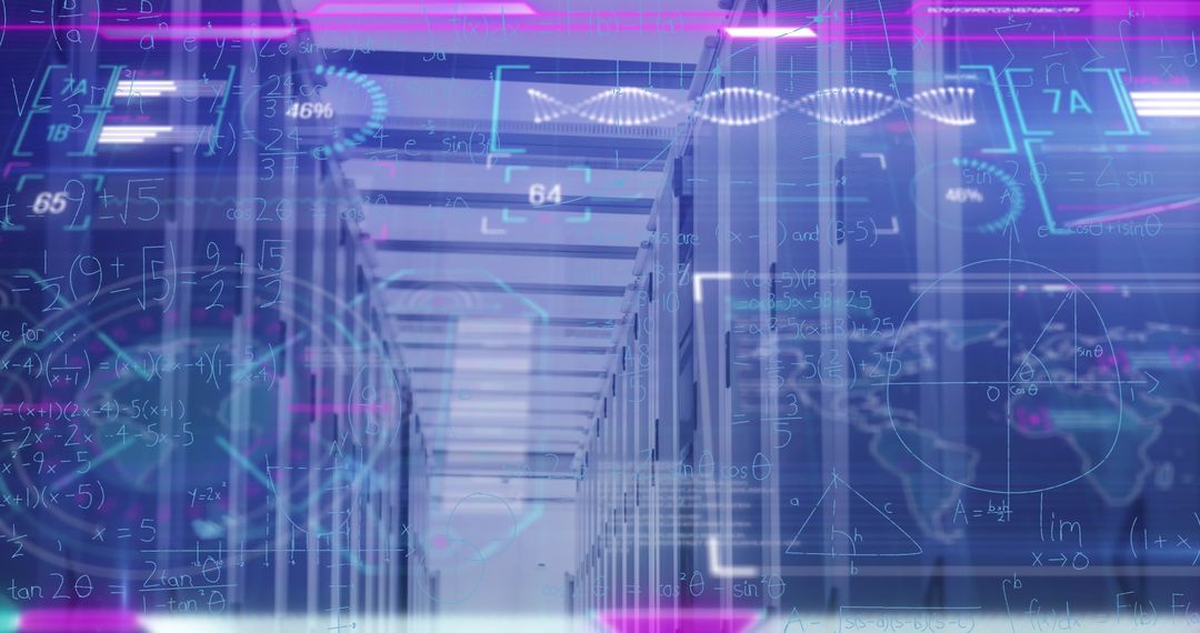 Futuristic Interface with Mathematical Equations in Server Room