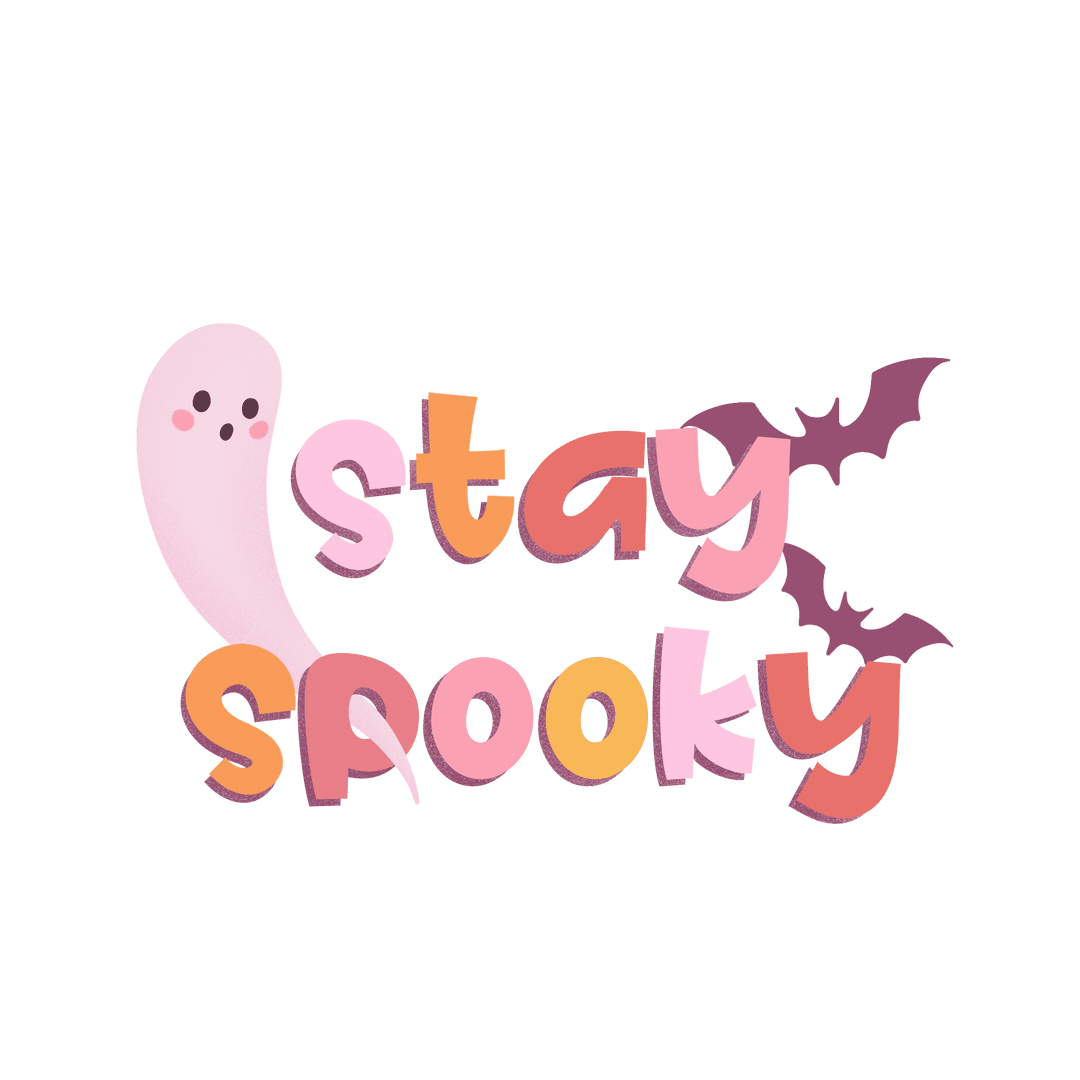 Playful Halloween Design with Ghost and Bats on Transparent Background