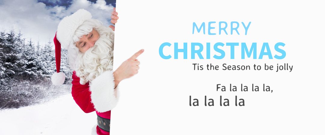 Festive Santa Claus With Merry Christmas Greeting in Snowy Scene
