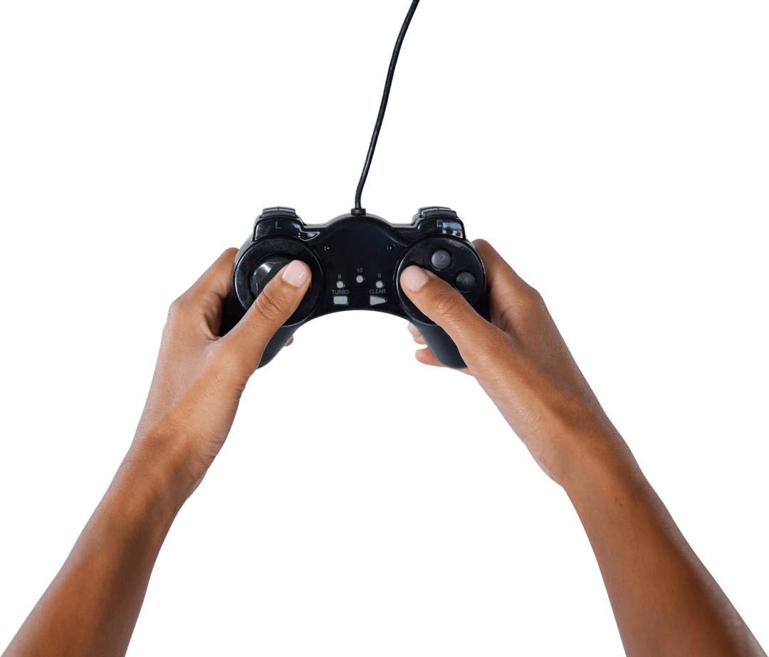 Transparent Hands Playing Video Game with Black Controller
