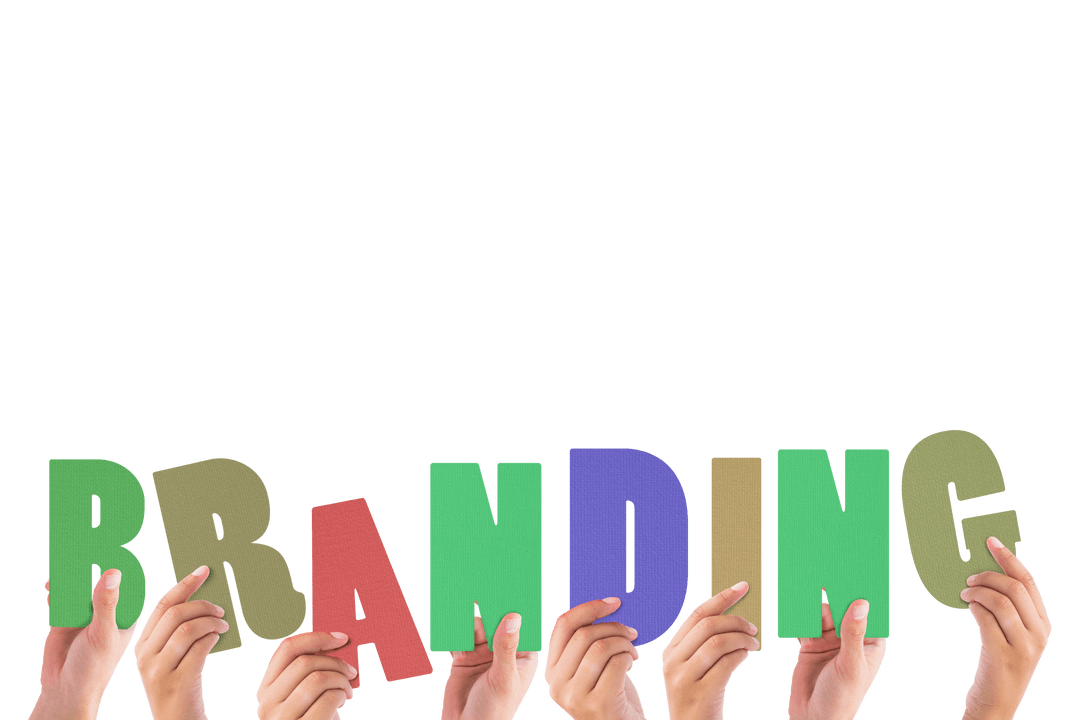 Diverse Hands Holding Letters in Colors to Spell Out Branding Transparent