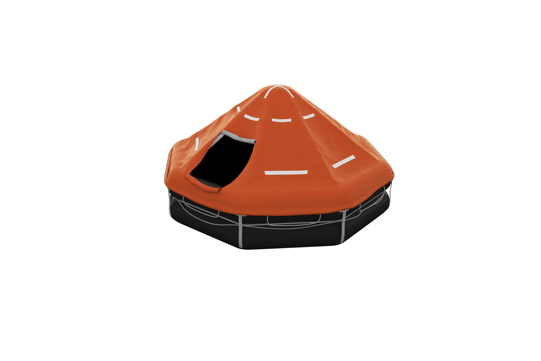 Transparent Inflatable Life Raft with Orange Canopy Isolated