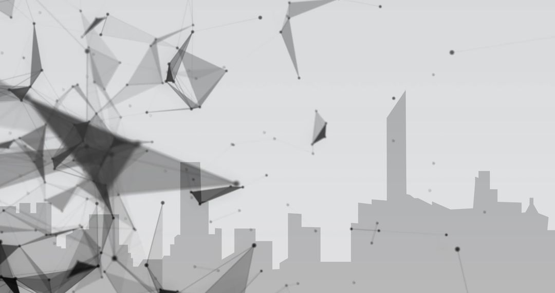 Abstract Network of Connections with Grey Cityscape Silhouette