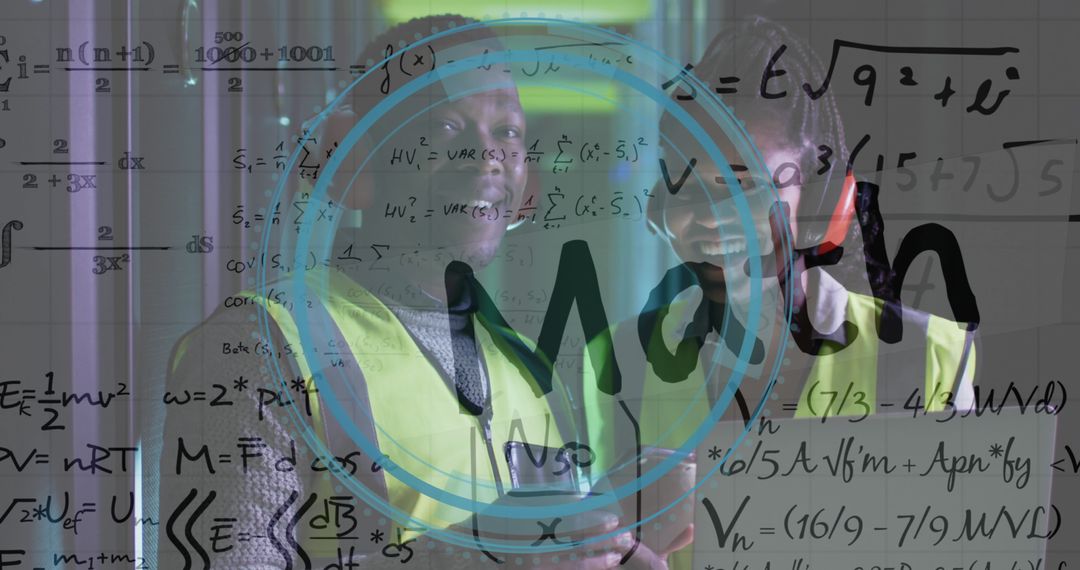 African American Workers in Server Room with Digital Interface